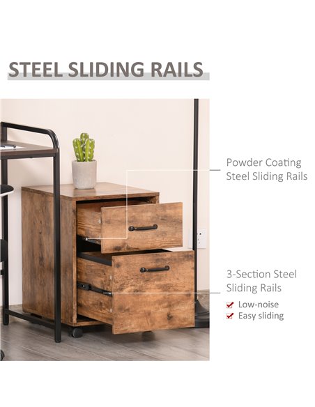 HOMCOM Rolling File Cabinet with 2 Drawers, Hanging File Folder, Brown - pic 20192 | FastDaddyshop