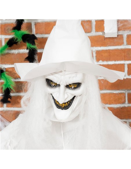 Outsunny 74 Inch Halloween Decorations White Witch Holding Pumpkin Head, Standing Skeleton Ghost Prop Life Size with Light Up Ey - pic 201920 | FastDaddyshop