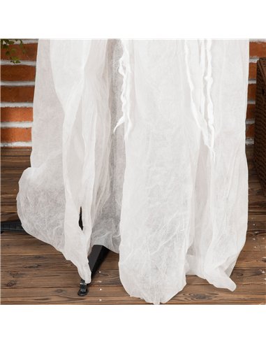 Outsunny 74 Inch Halloween Decorations White Witch Holding Pumpkin Head, Standing Skeleton Ghost Prop Life Size with Light Up Ey