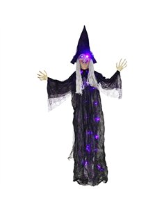 Outsunny 183 cm Life Size Halloween Animated Hanging Witch with Glowing LED Eyes & Body, Spooky Witch Scary Halloween Decoration