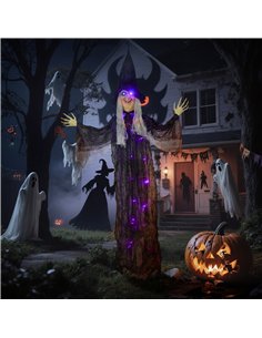 Outsunny 183 cm Life Size Halloween Animated Hanging Witch with Glowing LED Eyes & Body, Spooky Witch Scary Halloween Decoration 2