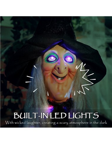 Outsunny 183 cm Life Size Halloween Animated Hanging Witch with Glowing LED Eyes & Body, Spooky Witch Scary Halloween Decoration