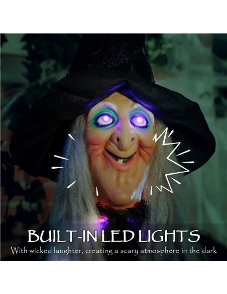 Outsunny 183 cm Life Size Halloween Animated Hanging Witch with Glowing LED Eyes & Body, Spooky Witch Scary Halloween Decoration - pic 201927 | FastDaddyshop