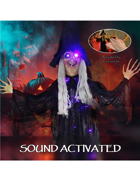 Outsunny 183 cm Life Size Halloween Animated Hanging Witch with Glowing LED Eyes & Body, Spooky Witch Scary Halloween Decoration - pic 201928 | FastDaddyshop