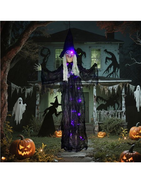 Outsunny 183 cm Life Size Halloween Animated Hanging Witch with Glowing LED Eyes & Body, Spooky Witch Scary Halloween Decoration - pic 201930 | FastDaddyshop