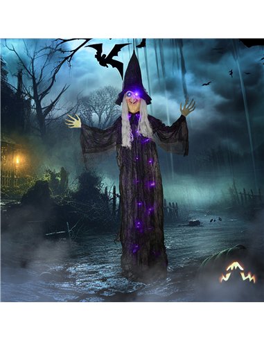 Outsunny 183 cm Life Size Halloween Animated Hanging Witch with Glowing LED Eyes & Body, Spooky Witch Scary Halloween Decoration