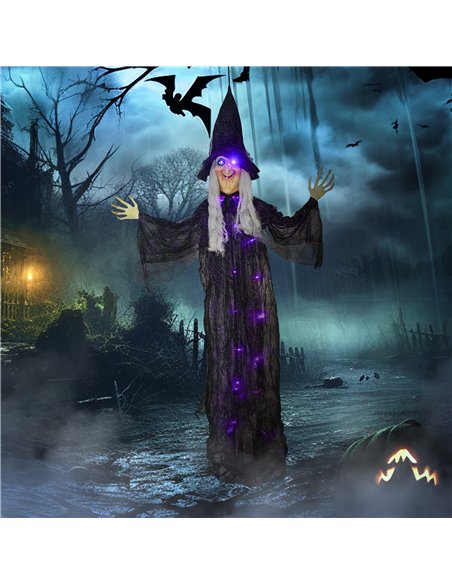 Outsunny 183 cm Life Size Halloween Animated Hanging Witch with Glowing LED Eyes & Body, Spooky Witch Scary Halloween Decoration - pic 201931 | FastDaddyshop