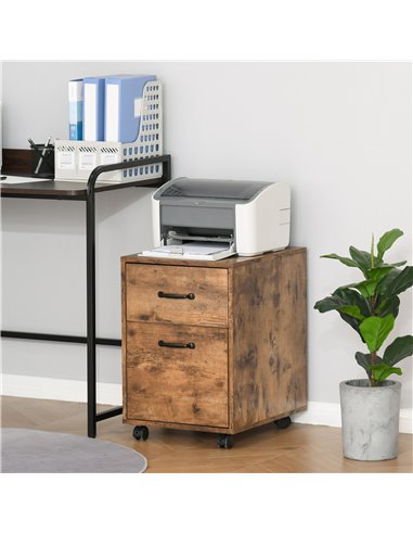 HOMCOM Rolling File Cabinet with 2 Drawers, Hanging File Folder, Brown