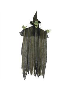 Outsunny 170 cm Life Size Hanging Halloween Animated Witch with Glowing LED Eyes, Spooky Witch Scary Halloween Decorations, Batt