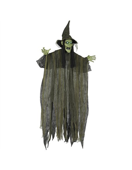 Outsunny 170 cm Life Size Hanging Halloween Animated Witch with Glowing LED Eyes, Spooky Witch Scary Halloween Decorations, Batt - pic 201941 | FastDaddyshop