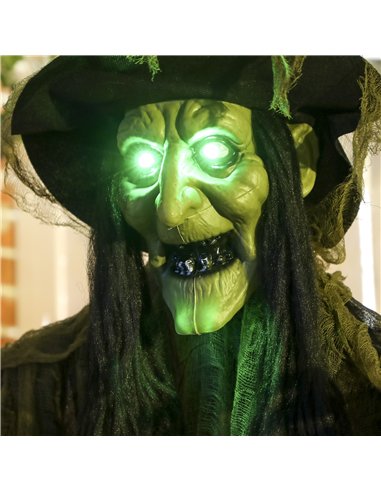Outsunny 170 cm Life Size Hanging Halloween Animated Witch with Glowing LED Eyes, Spooky Witch Scary Halloween Decorations, Batt