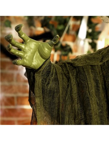 Outsunny 170 cm Life Size Hanging Halloween Animated Witch with Glowing LED Eyes, Spooky Witch Scary Halloween Decorations, Batt