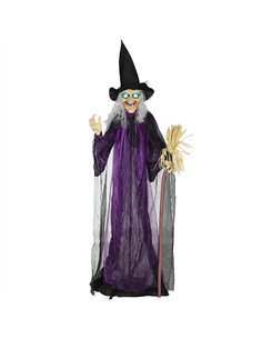 Outsunny 6ft Animated Witch Decoration, with Sound - Purple/White