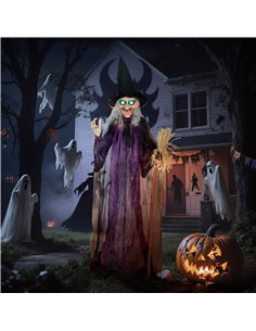 Outsunny 6ft Animated Witch Decoration, with Sound - Purple/White 2