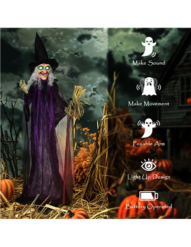 Outsunny 6ft Animated Witch Decoration, with Sound - Purple/White