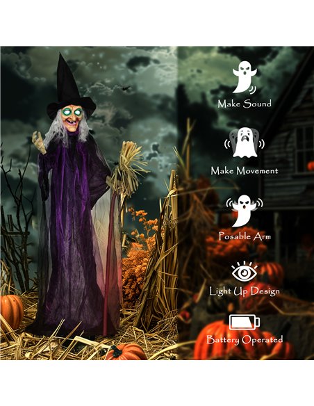 Outsunny 6ft Animated Witch Decoration, with Sound - Purple/White - pic 201964 | FastDaddyshop