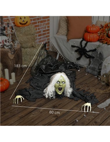 Outsunny 183 cm Life Size Halloween Animated Crawling Zombie with Glowing LED Eyes, Scary Halloween Decorations, Battery Operate