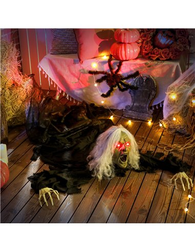 Outsunny 183 cm Life Size Halloween Animated Crawling Zombie with Glowing LED Eyes, Scary Halloween Decorations, Battery Operate