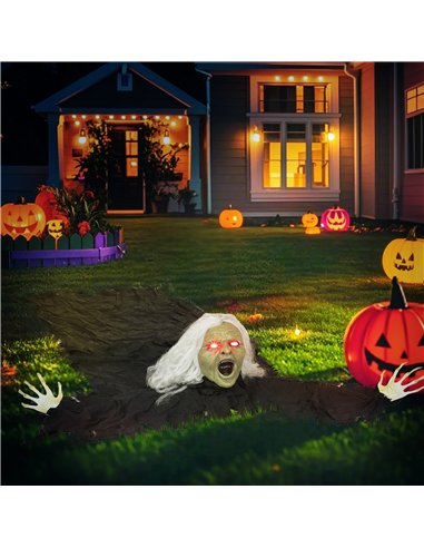 Outsunny 183 cm Life Size Halloween Animated Crawling Zombie with Glowing LED Eyes, Scary Halloween Decorations, Battery Operate