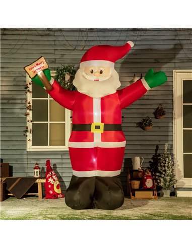 Outsunny 8ft Inflatable Christmas Santa Claus Holds Light Sign of Blessings, Blow-Up Outdoor LED Yard Display for Lawn Garden Pa