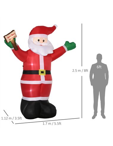 Outsunny 8ft Inflatable Christmas Santa Claus Holds Light Sign of Blessings, Blow-Up Outdoor LED Yard Display for Lawn Garden Pa