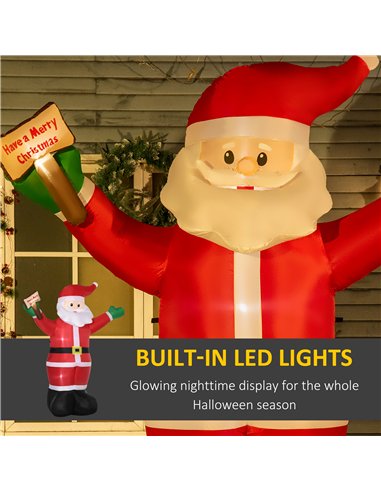 Outsunny 8ft Inflatable Christmas Santa Claus Holds Light Sign of Blessings, Blow-Up Outdoor LED Yard Display for Lawn Garden Pa