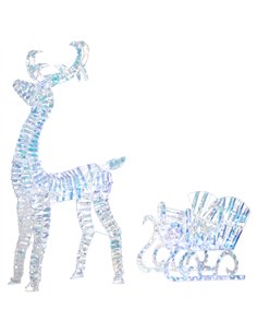 Outsunny Lighted Christmas Reindeer with Sleigh, Outdoor Yard Reindeer with 170 Warm White LED Lights, Holiday Decor with Stakes