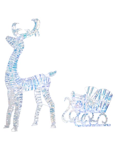 Outsunny Lighted Christmas Reindeer with Sleigh, Outdoor Yard Reindeer with 170 Warm White LED Lights, Holiday Decor with Stakes - pic 201995 | FastDaddyshop