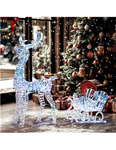 Outsunny Lighted Christmas Reindeer with Sleigh, Outdoor Yard Reindeer with 170 Warm White LED Lights, Holiday Decor with Stakes 2