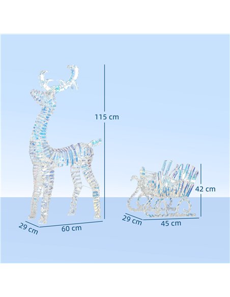 Outsunny Lighted Christmas Reindeer with Sleigh, Outdoor Yard Reindeer with 170 Warm White LED Lights, Holiday Decor with Stakes - pic 201997 | FastDaddyshop