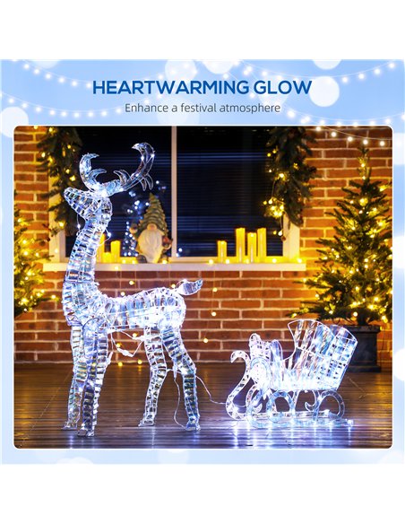 Outsunny Lighted Christmas Reindeer with Sleigh, Outdoor Yard Reindeer with 170 Warm White LED Lights, Holiday Decor with Stakes - pic 201998 | FastDaddyshop