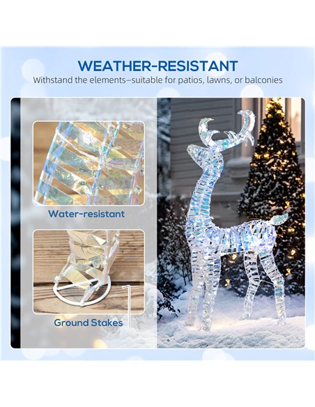 Outsunny Lighted Christmas Reindeer with Sleigh, Outdoor Yard Reindeer with 170 Warm White LED Lights, Holiday Decor with Stakes - pic 202000 | FastDaddyshop