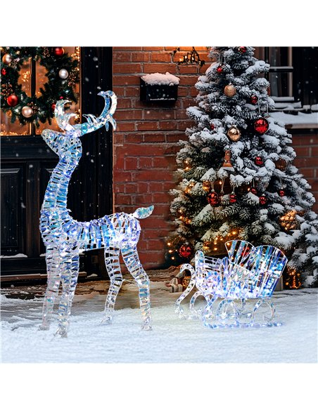 Outsunny Lighted Christmas Reindeer with Sleigh, Outdoor Yard Reindeer with 170 Warm White LED Lights, Holiday Decor with Stakes - pic 202001 | FastDaddyshop