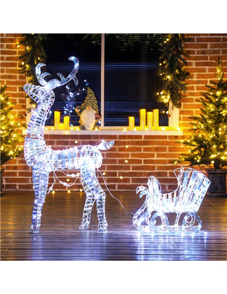 Outsunny Lighted Christmas Reindeer with Sleigh, Outdoor Yard Reindeer with 170 Warm White LED Lights, Holiday Decor with Stakes - pic 202002 | FastDaddyshop