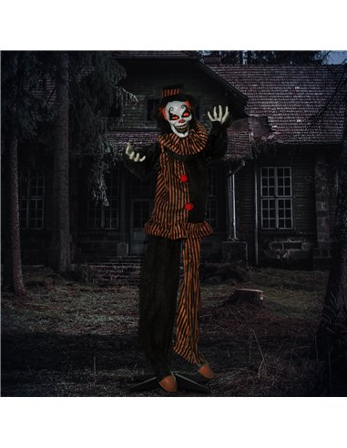 Outsunny 67 Inch Life Size Outdoor Halloween Decorations Talking Circus Clown, Animated Prop Animatronic Decor with Light Up Eye