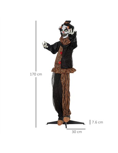 Outsunny 67 Inch Life Size Outdoor Halloween Decorations Talking Circus Clown, Animated Prop Animatronic Decor with Light Up Eye