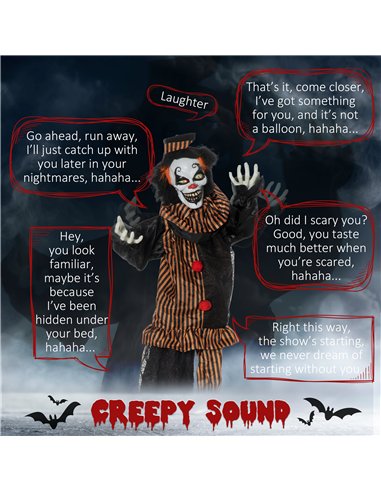 Outsunny 67 Inch Life Size Outdoor Halloween Decorations Talking Circus Clown, Animated Prop Animatronic Decor with Light Up Eye