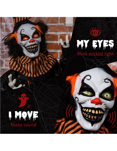 Outsunny 67 Inch Life Size Outdoor Halloween Decorations Talking Circus Clown, Animated Prop Animatronic Decor with Light Up Eye