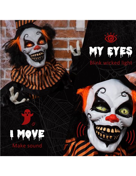 Outsunny 67 Inch Life Size Outdoor Halloween Decorations Talking Circus Clown, Animated Prop Animatronic Decor with Light Up Eye - pic 202008 | FastDaddyshop