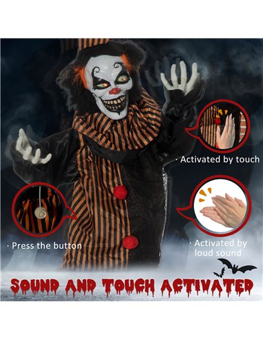 Outsunny 67 Inch Life Size Outdoor Halloween Decorations Talking Circus Clown, Animated Prop Animatronic Decor with Light Up Eye