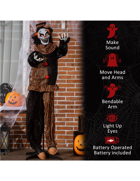 Outsunny 67 Inch Life Size Outdoor Halloween Decorations Talking Circus Clown, Animated Prop Animatronic Decor with Light Up Eye - pic 202010 | FastDaddyshop