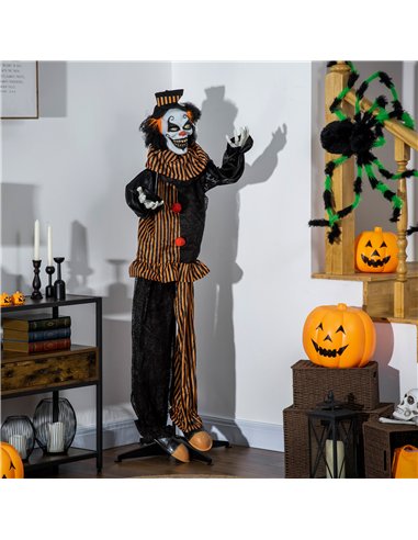 Outsunny 67 Inch Life Size Outdoor Halloween Decorations Talking Circus Clown, Animated Prop Animatronic Decor with Light Up Eye