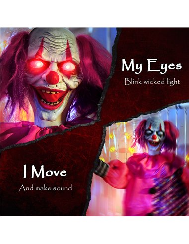 Outsunny 5′7″ Scary Animated Clown Decoration - Pink/Purple