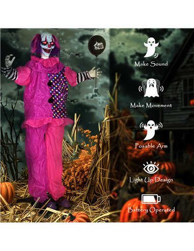 Outsunny 5′7″ Scary Animated Clown Decoration - Pink/Purple