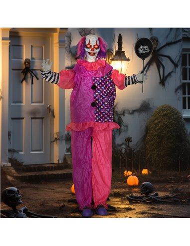 Outsunny 5′7″ Scary Animated Clown Decoration - Pink/Purple