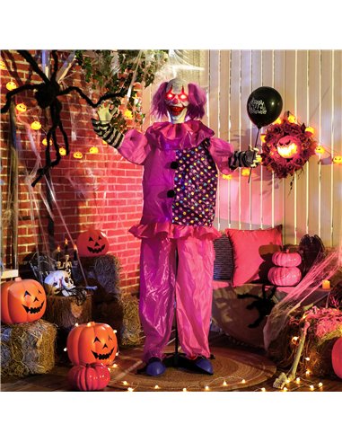 Outsunny 5′7″ Scary Animated Clown Decoration - Pink/Purple