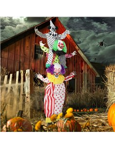 Outsunny Life Size Stackable Halloween Animated Clown with Red Light Up Eyes, Sound Activated Scary Halloween Decorations, Batte 2