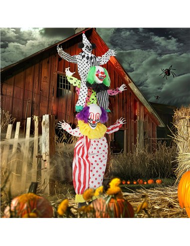 Outsunny Life Size Stackable Halloween Animated Clown with Red Light Up Eyes, Sound Activated Scary Halloween Decorations, Batte