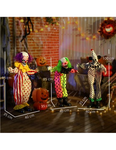 Outsunny Life Size Stackable Halloween Animated Clown with Red Light Up Eyes, Sound Activated Scary Halloween Decorations, Batte