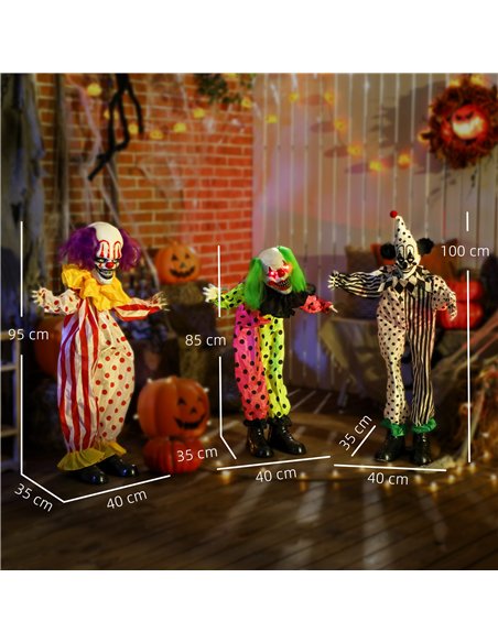 Outsunny Life Size Stackable Halloween Animated Clown with Red Light Up Eyes, Sound Activated Scary Halloween Decorations, Batte - pic 202033 | FastDaddyshop